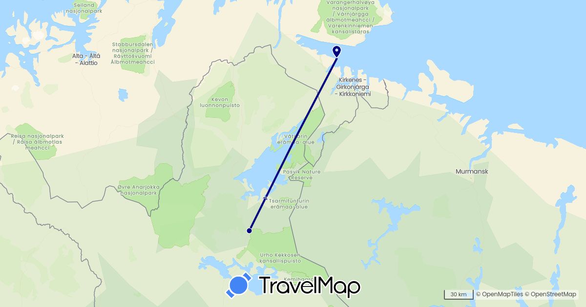 TravelMap itinerary: driving in Finland, Norway (Europe)